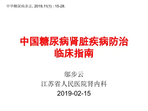 2019中国糖尿病肾脏疾病防治临床指南