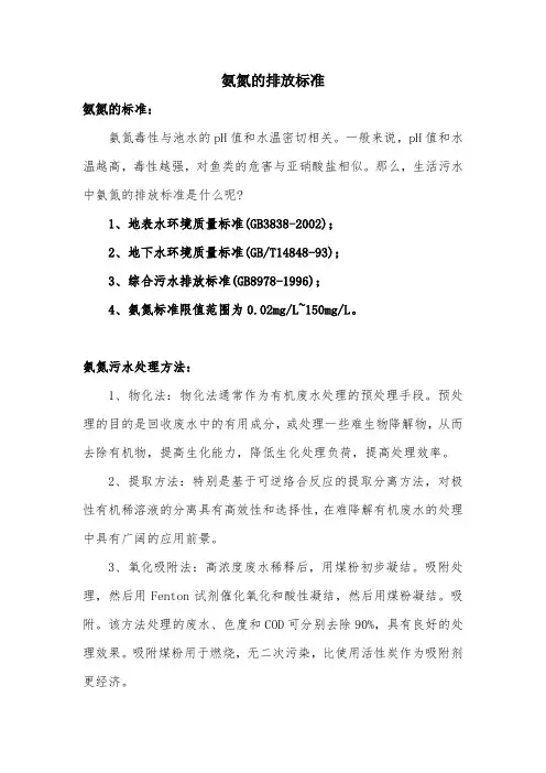 氨氮的排放标准