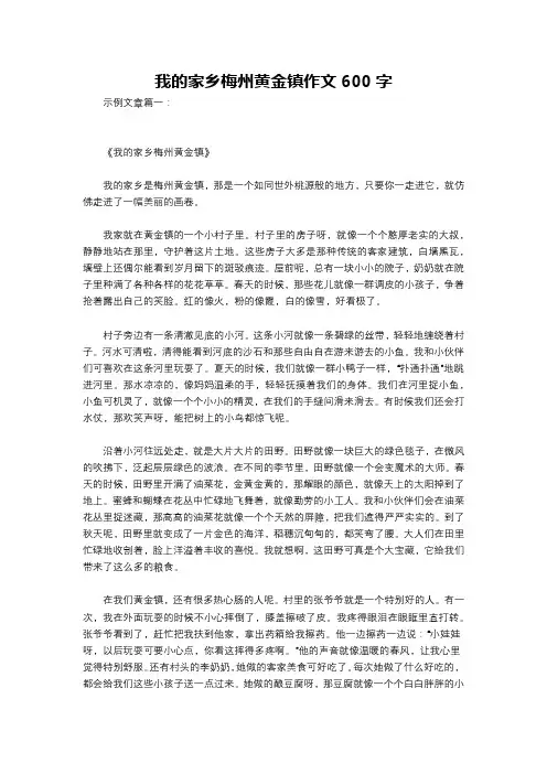 我的家乡梅州黄金镇作文600字