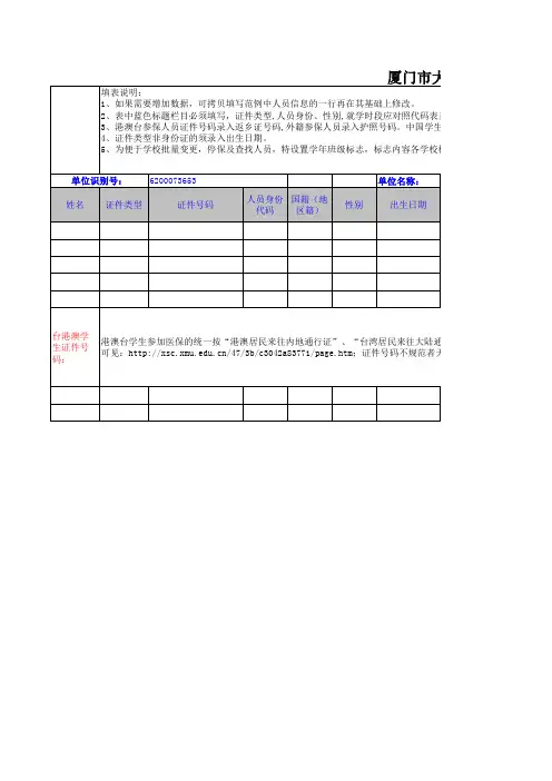 厦门市大学生基本医疗保险参保申报表