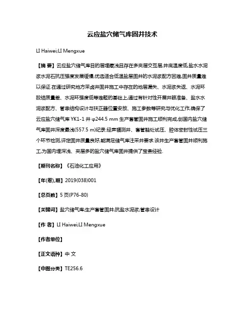 云应盐穴储气库固井技术