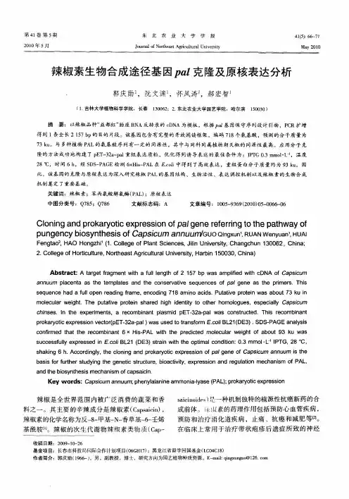 辣椒素生物合成途径基因pal克隆及原核表达分析