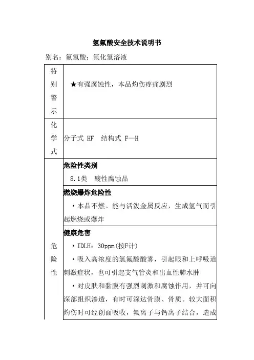 氢氟酸安全技术说明书