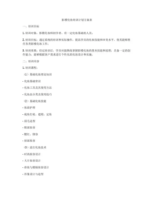 影楼化妆培训计划方案表