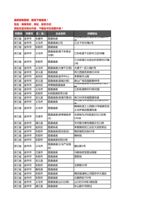 新版浙江省金华市圆通快递企业公司商家户名录单联系方式地址大全120家