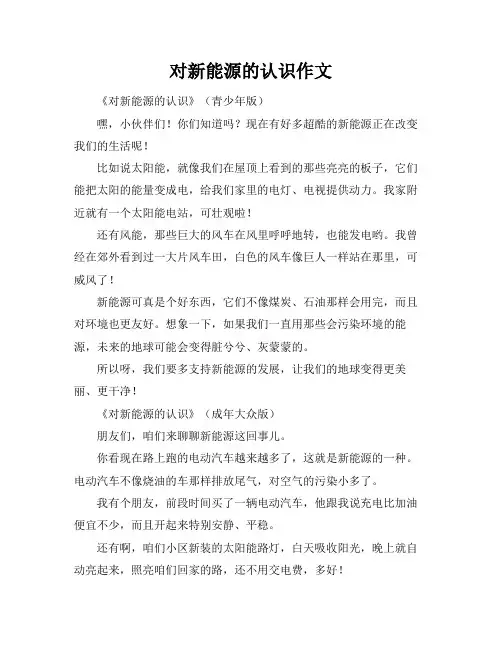 对新能源的认识作文