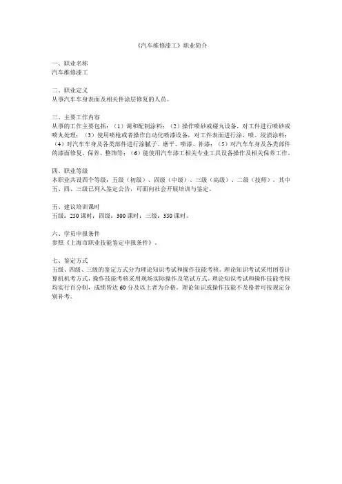 汽车维修漆工职业介绍