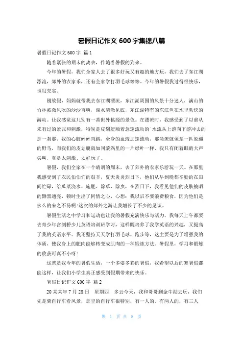 暑假日记作文600字集锦八篇