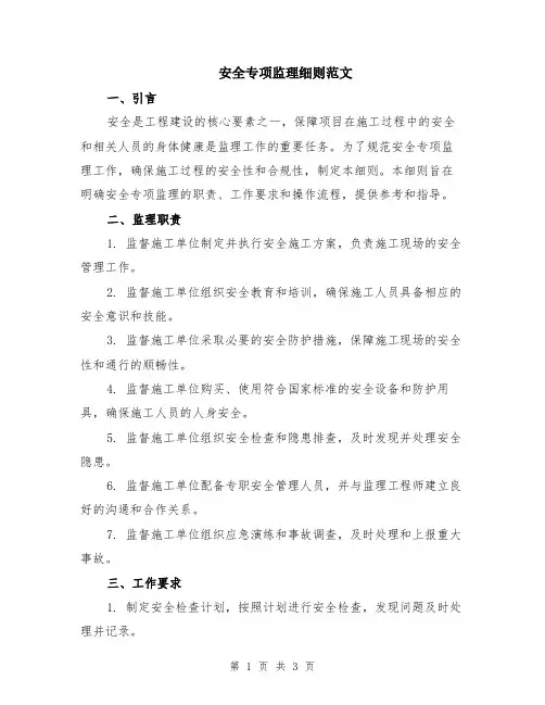 安全专项监理细则范文
