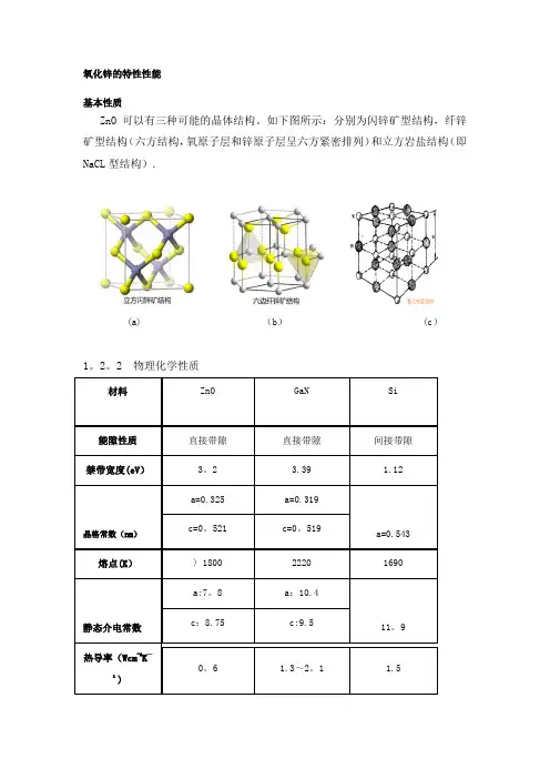 氧化锌的特性性能