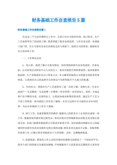 财务基础工作自查报告5篇