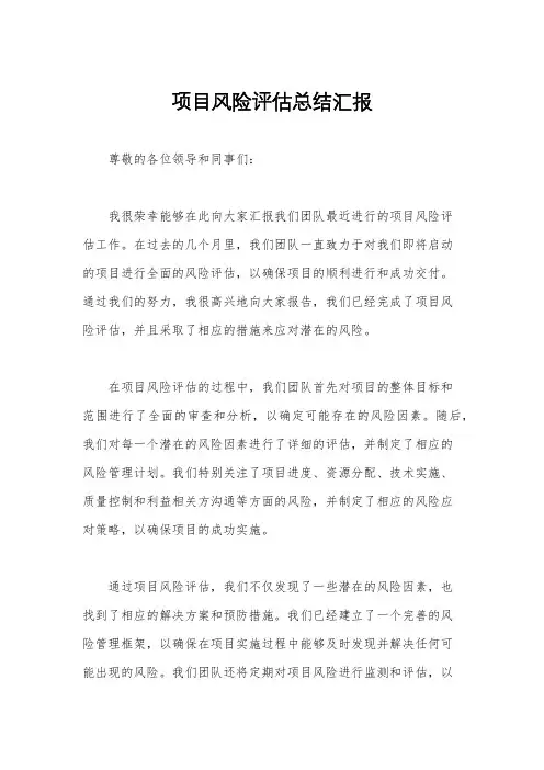 项目风险评估总结汇报