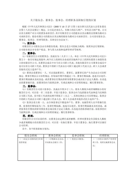 关于股东会、董事会、监事会、经理职务及职权行使的区别