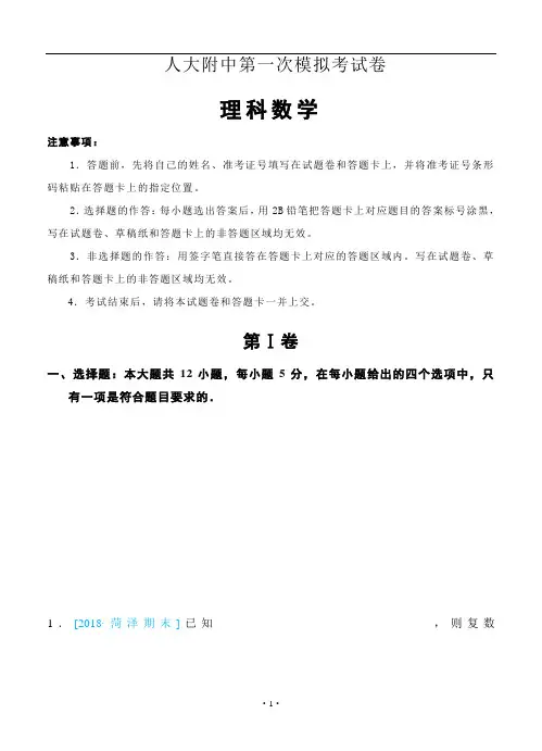 【数学】北京市人大附中高三第一次模拟考试 数学理