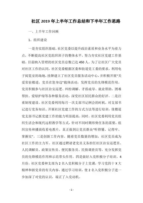 2019社区上半年工作总结和下半年工作思路
