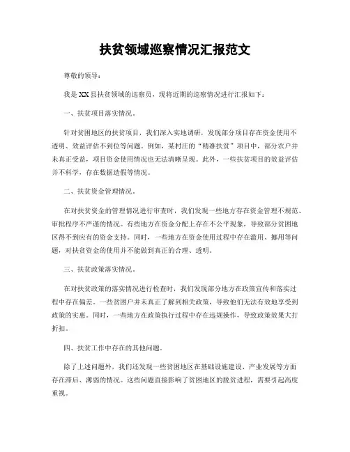 扶贫领域巡察情况汇报范文