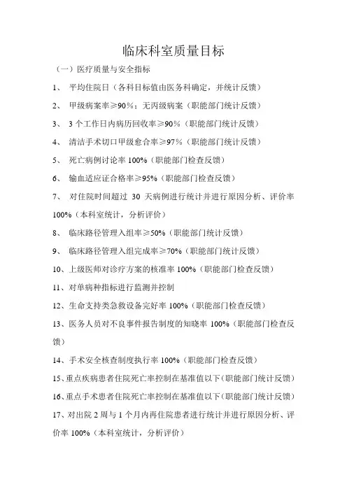 临床科室质量指标