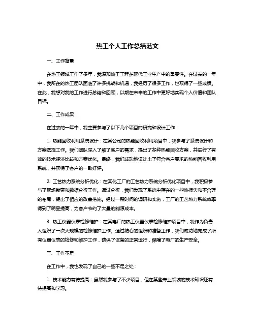 热工个人工作总结范文