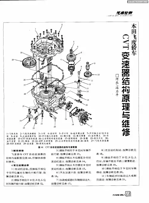 本田飞度轿车CVT变速器结构原理与维修