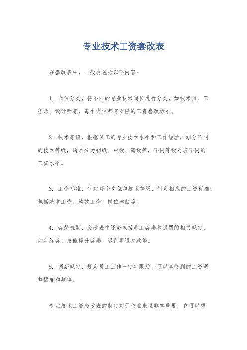 专业技术工资套改表