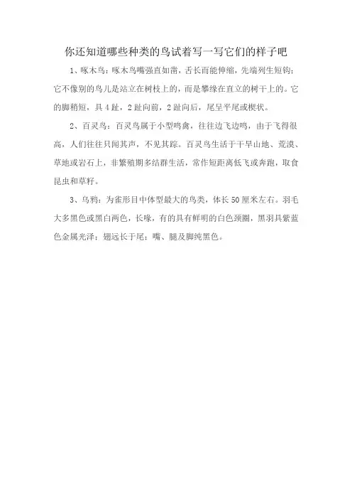 你还知道哪些种类的鸟试着写一写它们的样子吧