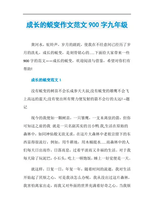 成长的蜕变作文范文900字九年级
