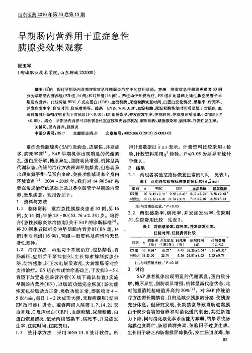 早期肠内营养用于重症急性胰腺炎效果观察