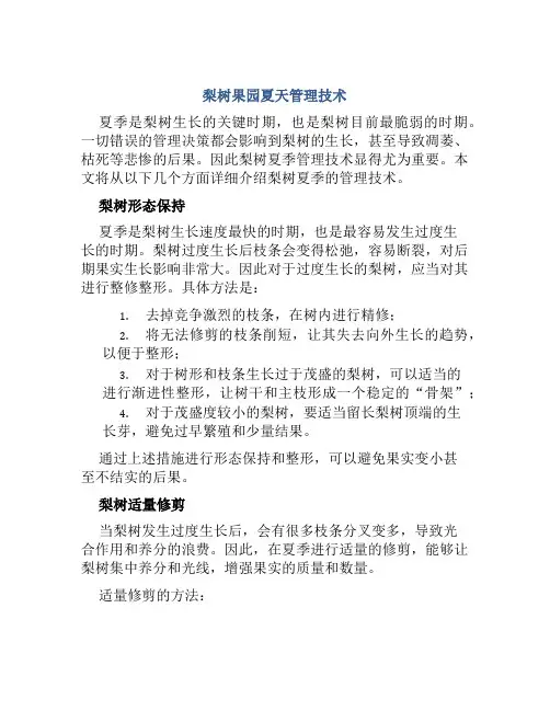 梨树果园夏天管理技术