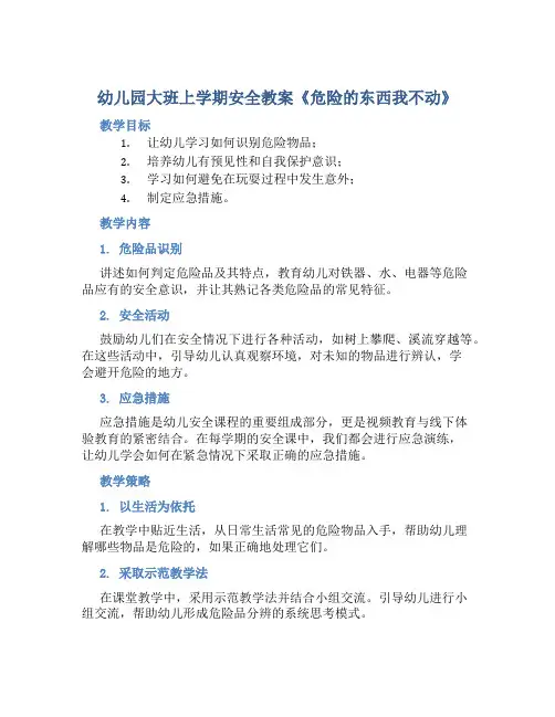 幼儿园大班上学期安全教案《危险的东西我不动》含反思