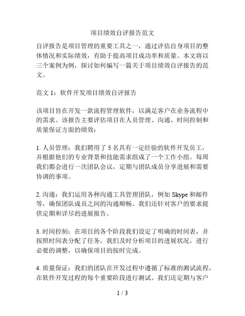 项目绩效自评报告范文