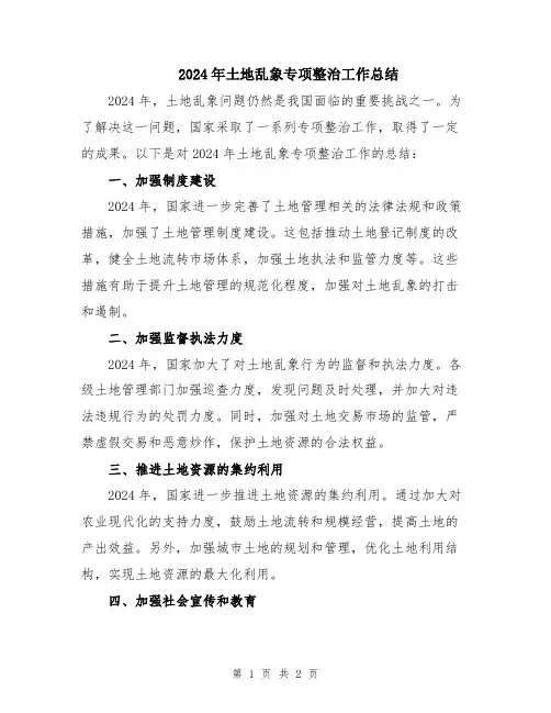 2024年土地乱象专项整治工作总结