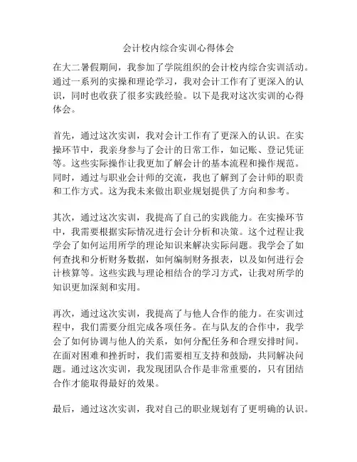 会计校内综合实训心得体会