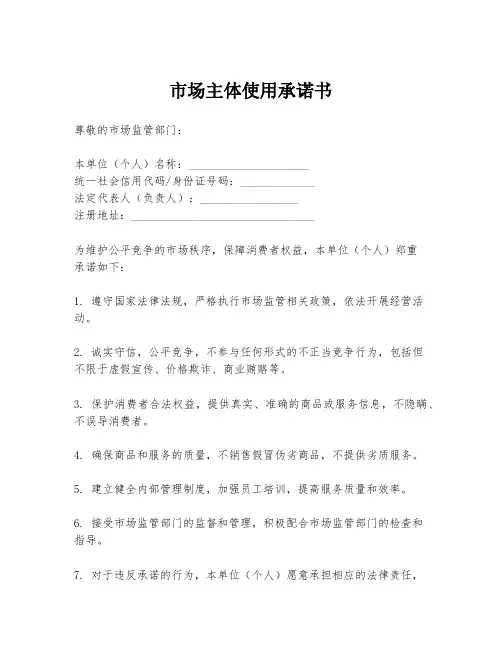 市场主体使用承诺书