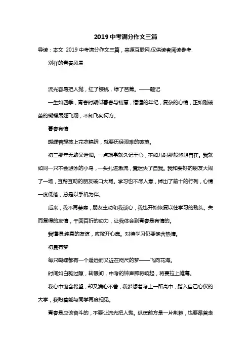 2019中考满分作文三篇