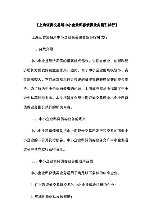 《上海证券交易所中小企业私募债券业务指引试行》