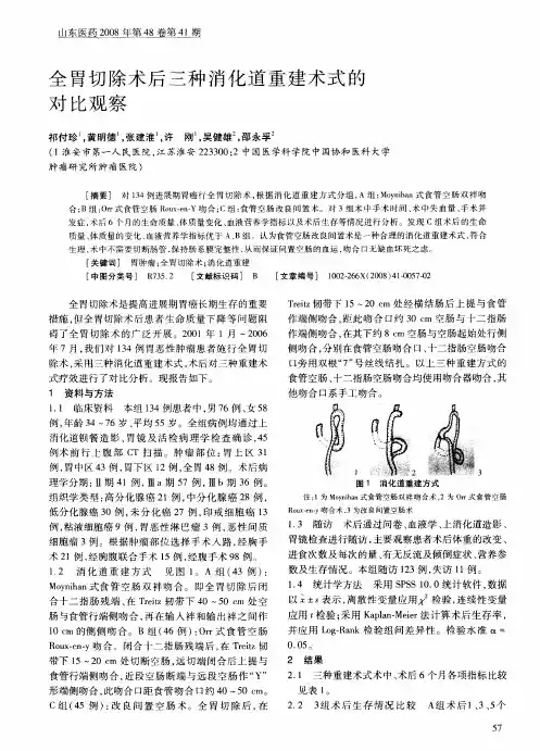 全胃切除术后三种消化道重建术式的对比观察