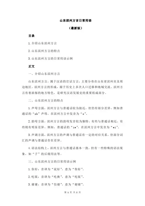 山东滨州方言日常用语