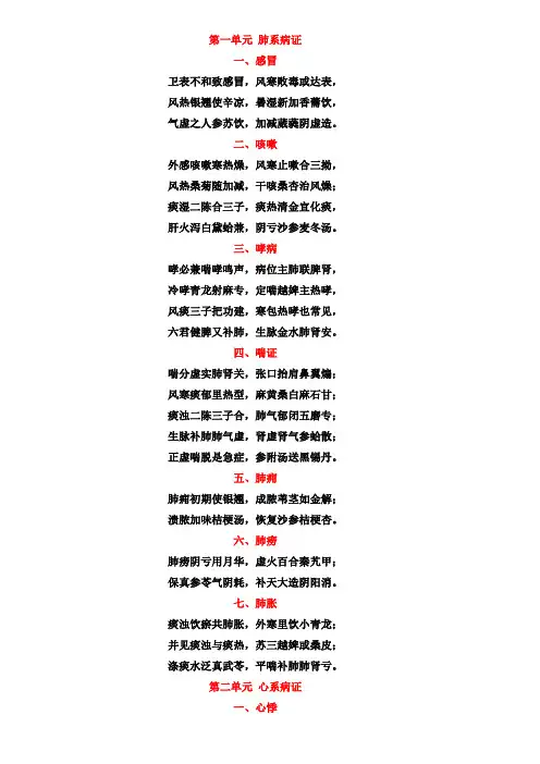 中医内科病证方剂歌诀