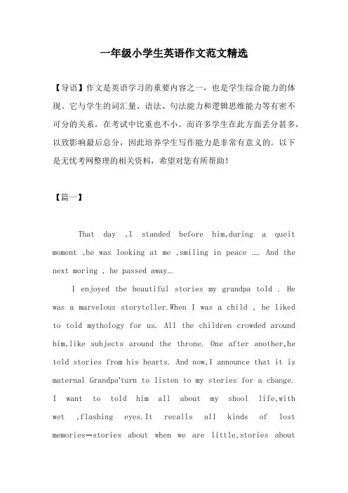 一年级小学生英语作文范文精选