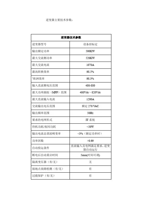 逆变器主要技术参数