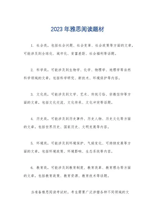 2023年雅思阅读题材