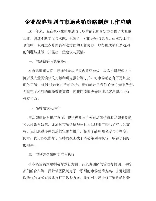 企业战略规划与市场营销策略制定工作总结