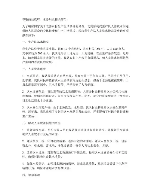 生产队人畜饮水申请报告