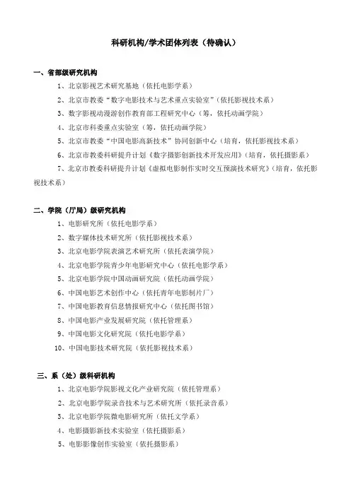 科研机构学术团体列表(待确认)