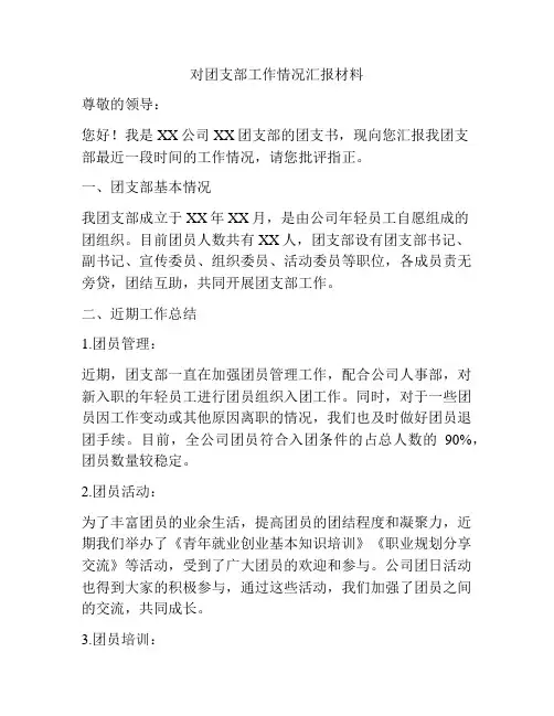 对团支部工作情况汇报材料