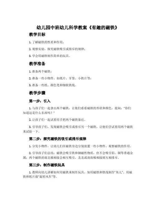 幼儿园中班幼儿科学教案《有趣的磁铁》含反思