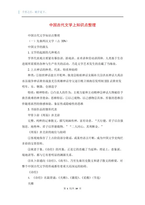 中国古代文学上知识点整理