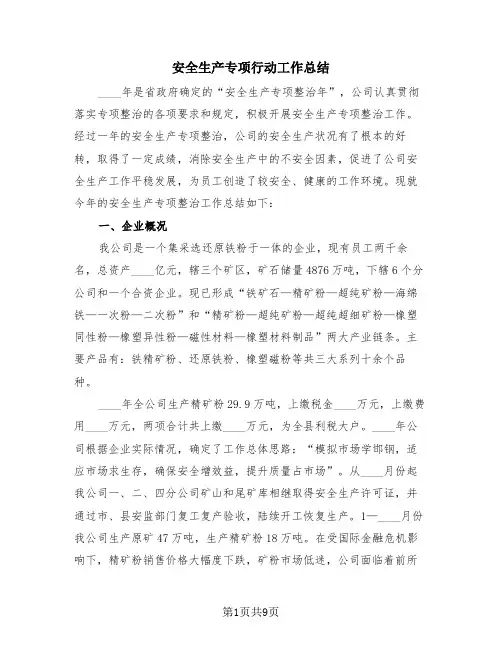 安全生产专项行动工作总结(3篇)