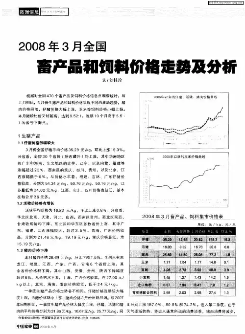 2008年3月全国畜产品和饲料价格走势及分析