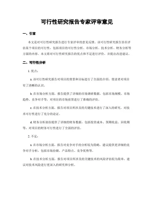 可行性研究报告专家评审意见